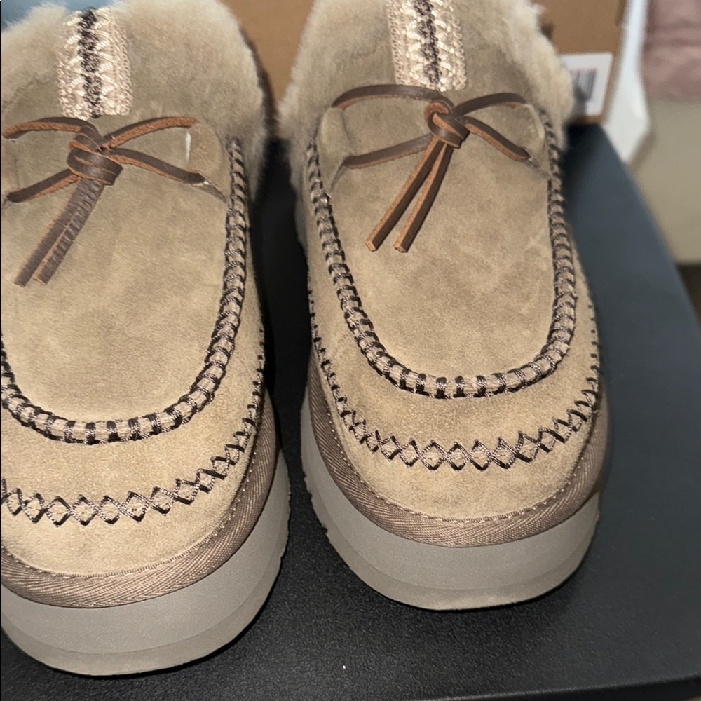 Brown Suede Fur-Lined Slip-On Shoes